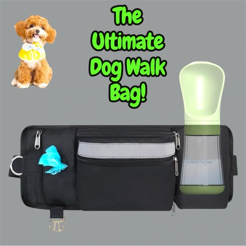 Dog Walking Fanny Pack Belt Bag for Leash Treats Training w Water Bottle Holder